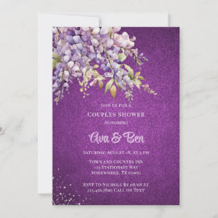Purple Lavender Wisteria Glitter Couples Shower Invitation