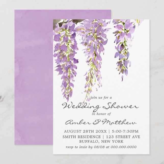 Purple Lavender Wisteria Wedding Shower Invites (Front/Back)