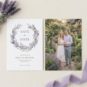 Purple Lavender With Photo Elegant Wedding Save The Date