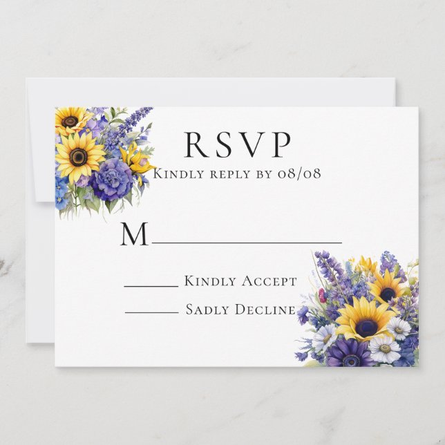 Purple Lavender with Sunflowers RSVP Cards (Front)
