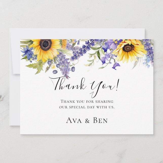 Purple Lavender with Sunflowers Thank You Cards (Front)