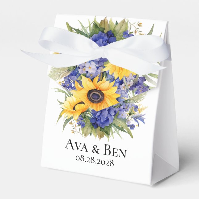 Purple Lavender with Sunflowers Wedding Favour Box (Front Side)