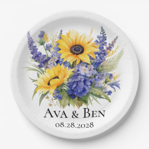 Purple Lavender with Sunflowers Wedding Paper Plate