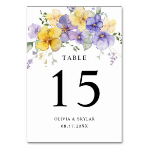 Purple Lavender Yellow Bright Dusty Floral Wedding Table Number