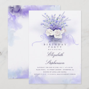 Purple Lavenders Elegant Floral Birthday Party Invitation