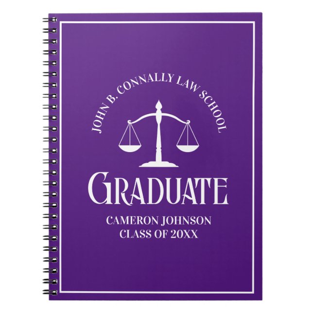 Purple Law School Graduate Personalised Graduation Notebook (Front)