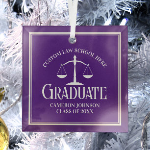 Purple Law School Graduation Christmas Glass Tree Decoration