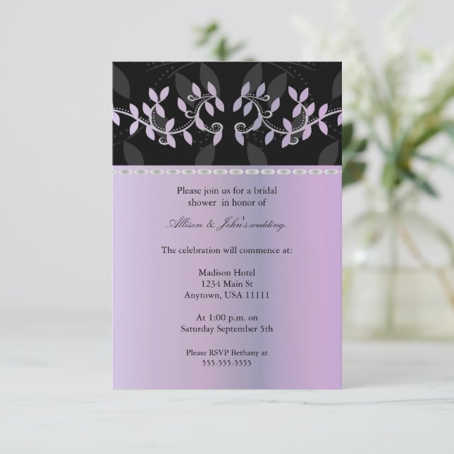 Purple Leaf Border Bridal Shower Invitation (Standing Front)