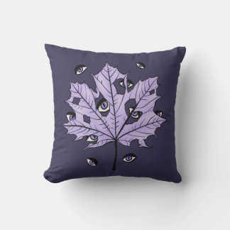 Purple Leaf Creepy Eyes – Spooky Gothic Nature Cushion