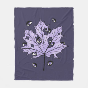 Purple Leaf Creepy Eyes – Spooky Gothic Nature Fleece Blanket