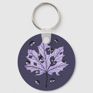 Purple Leaf Creepy Eyes – Spooky Gothic Nature Key Ring
