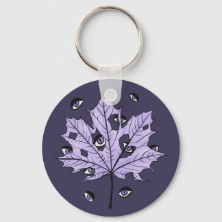 Purple Leaf Creepy Eyes – Spooky Gothic Nature Key Ring