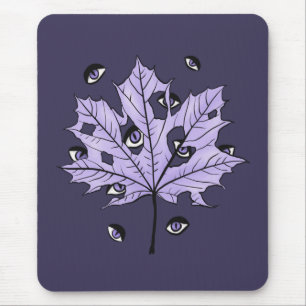 Purple Leaf Creepy Eyes – Spooky Gothic Nature Mouse Mat
