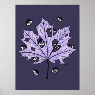 Purple Leaf Creepy Eyes – Spooky Gothic Nature Poster