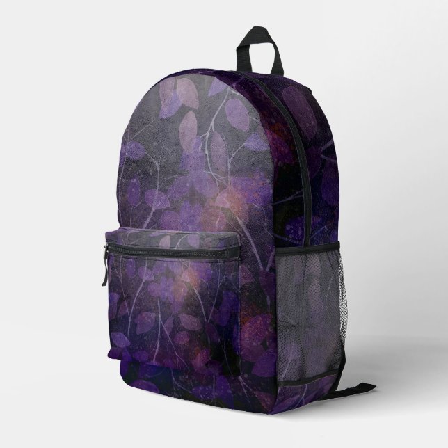 Purple Leaf Glow Printed Backpack (Back Corner Right)