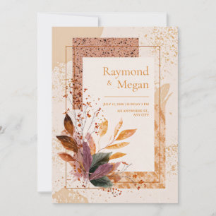 Purple Leaf Speckled Autumnal Gold Frame Wedding Invitation