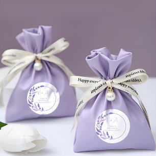 Purple Leafy Circle Initials Classic Round Sticker