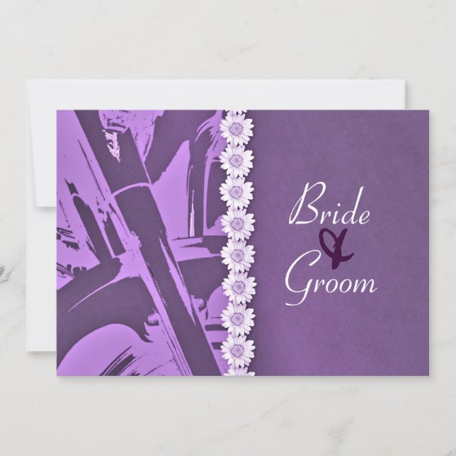 Purple Leather & Daisies Biker Wedding Invitation (Front)