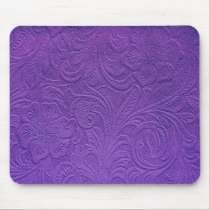 Purple Leather -Embossed Floral Design Mouse Mat