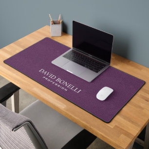 Purple Leather Masculine Personalised Elegant NAME Desk Mat