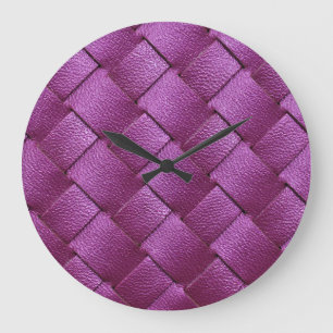 Purple Leather, Woven Texture Background. Large Clock