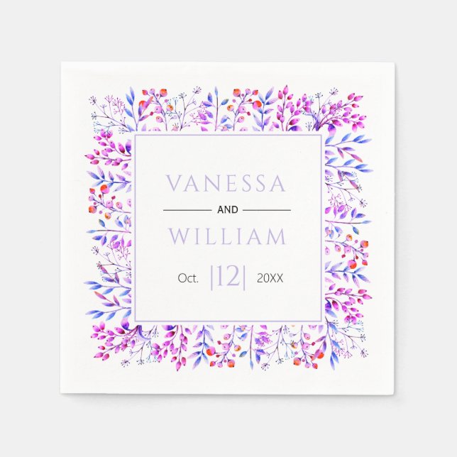 Purple leaves and berries lavender winter wedding napkin (Front)