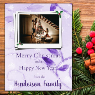 Purple Leaves Flat Holiday Photo Card