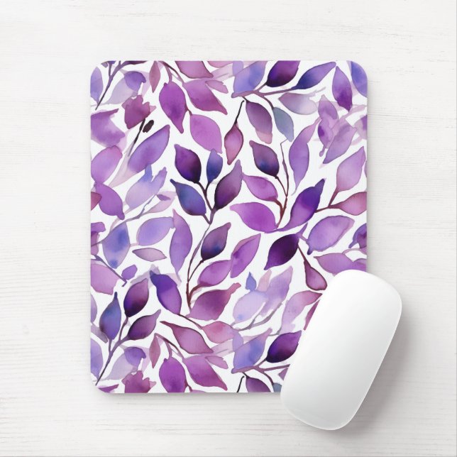 Purple Leaves Mouse Mat (With Mouse)