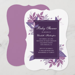 Purple leaves. Violet baby shower invitation
