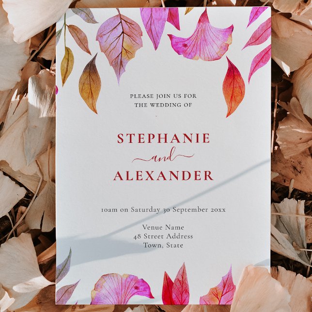 Purple Leaves Wedding QR Code Invitation (Creator Uploaded)