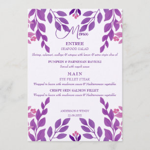 Purple Leaves Wedding Theme Menu