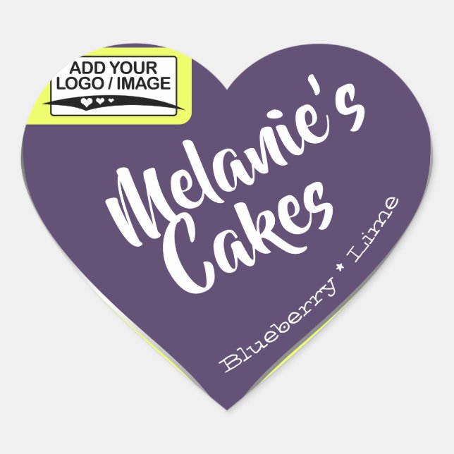 Purple Lemon Yellow Cake Packaging Logo Template Heart Sticker (Front)