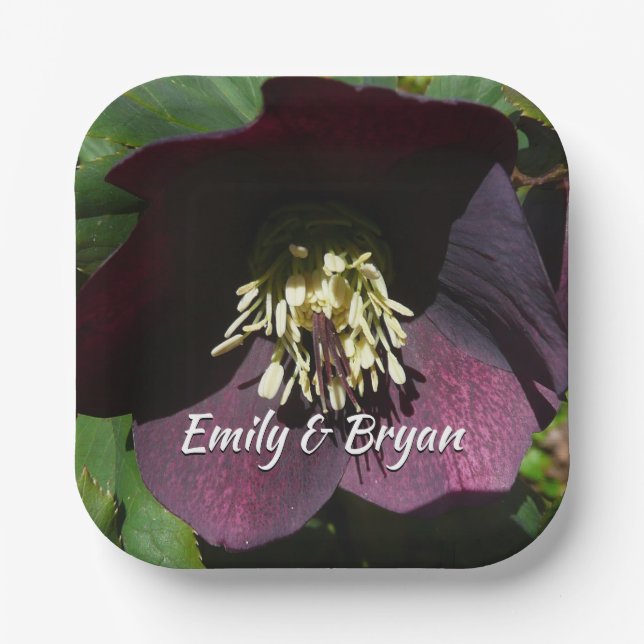 Purple Lenten Rose Easter Flower Paper Plate (Front)