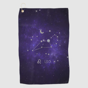 Purple Leo Zodiac Cosmic Astrology Horoscope Golf Towel