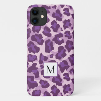 Purple leopard animal print and monogram iPhone 11 case