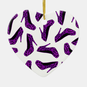 Purple Leopard Animal Print High Heel Shoes Print Ceramic Tree Decoration