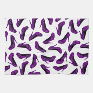 Purple Leopard Animal Print High Heel Shoes Print Tea Towel