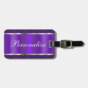 Purple Leopard Animal Print Personalise Luggage Tag