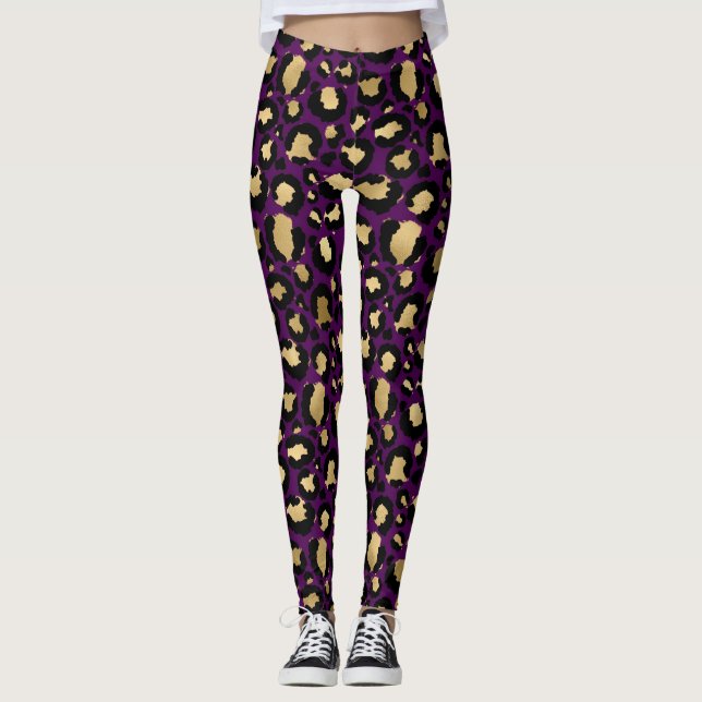 Purple leopard/cheetah animal print leggings (Front)