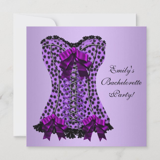 Purple Leopard Corset Purple Bachelorette Party Invitation (Front)