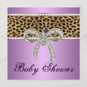 Purple leopard Diamond Bow Baby Shower Invitation