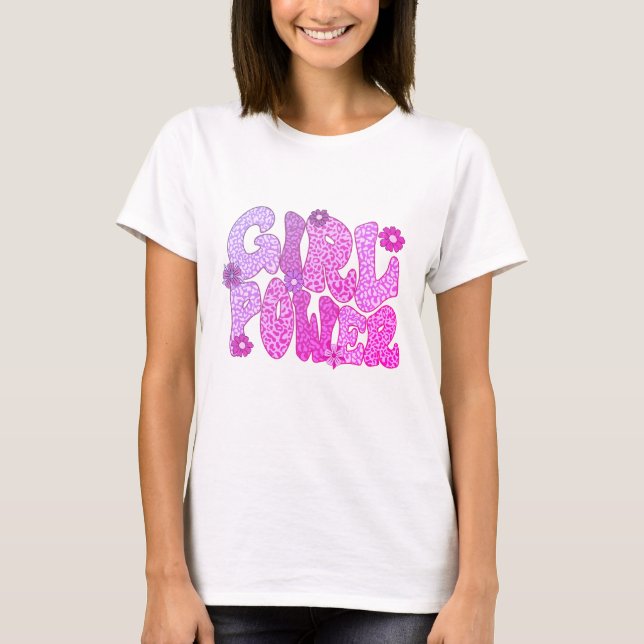 Purple Leopard Girl Power  T-Shirt (Front)