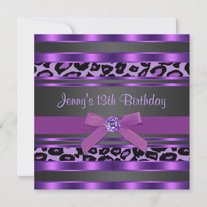 Purple Leopard Girls 13th Birthday Party Invitation | Zazzle.co.uk