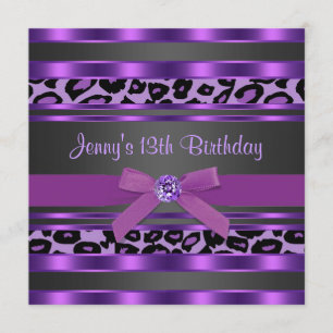 Purple Leopard Girls 13th Birthday Party Invitation
