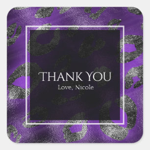 Purple Leopard Glam Print Party Favour Square Sticker