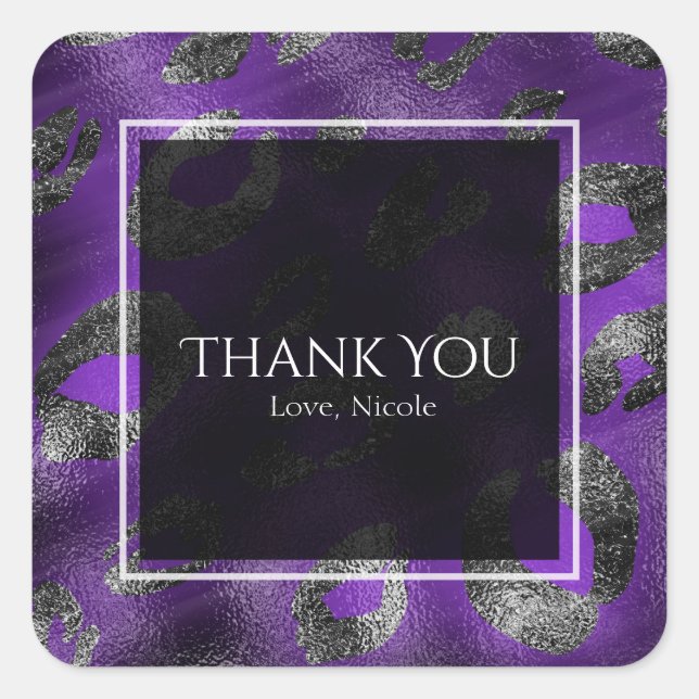 Purple Leopard Glam Print Party Favour Square Sticker (Front)