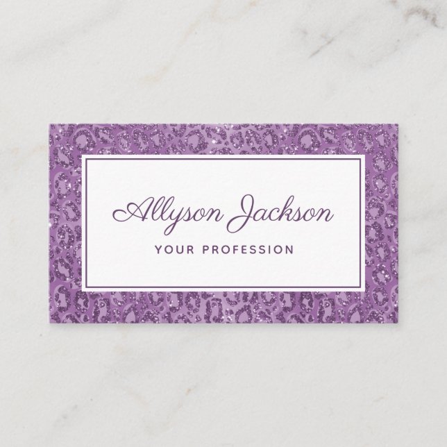 Purple Leopard Glitter Business Card (Front)