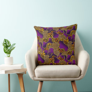 Purple Leopard Gold Baroque Luxury Cushion