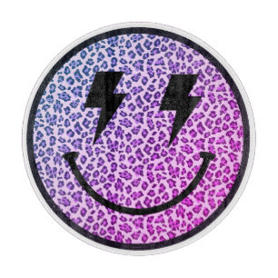 Purple Leopard Lightning Bolt Eyes Smile Cutting Board