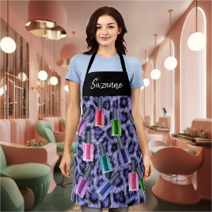 Purple Leopard Nail Polish Salon Personalised Apron